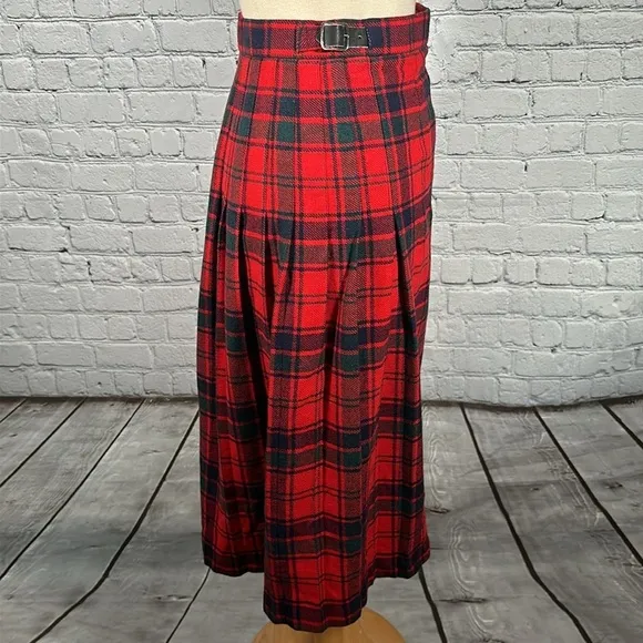 James Dalgliesh Red Plaid Tartan Scottish Kilt Pleated Wrap Skirt Size 12 UK