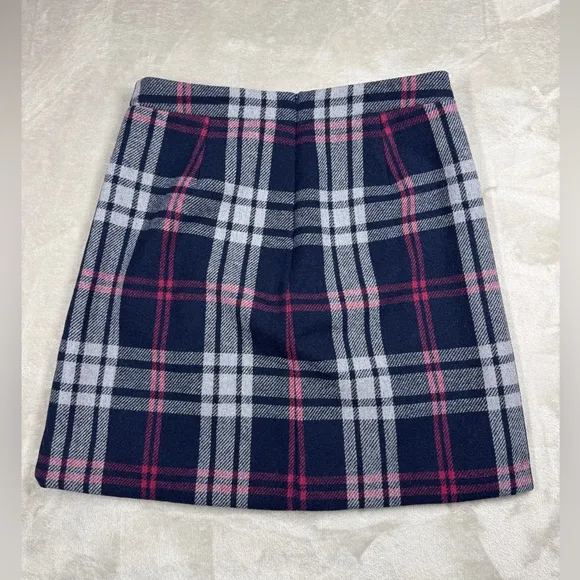 J.Crew Mercantile Wool Blend Tartan Plaid Navy Blue Ruffle Mini Skirt Size 0