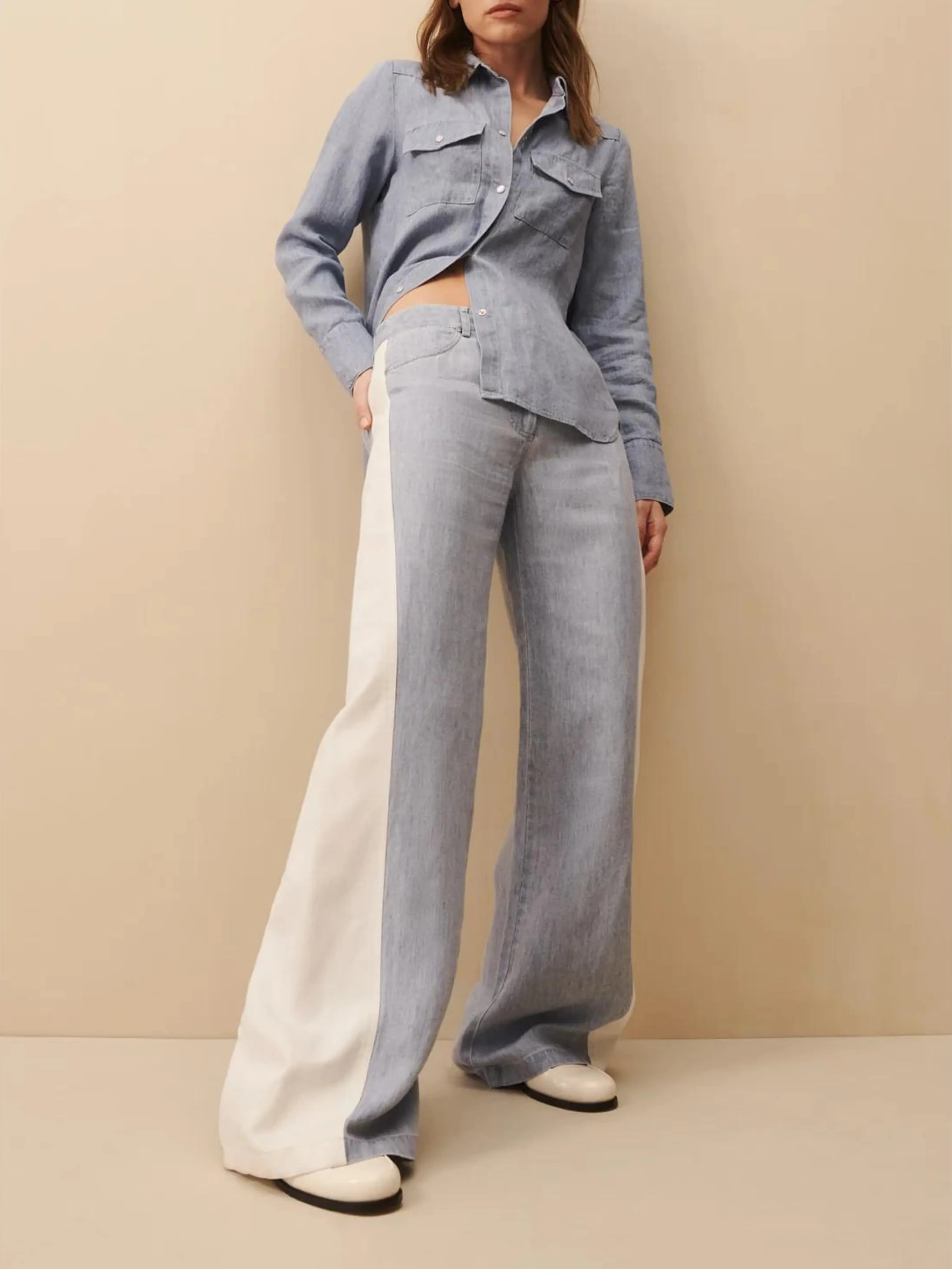 Joanna Two-Toned Cotton-Blend Pant