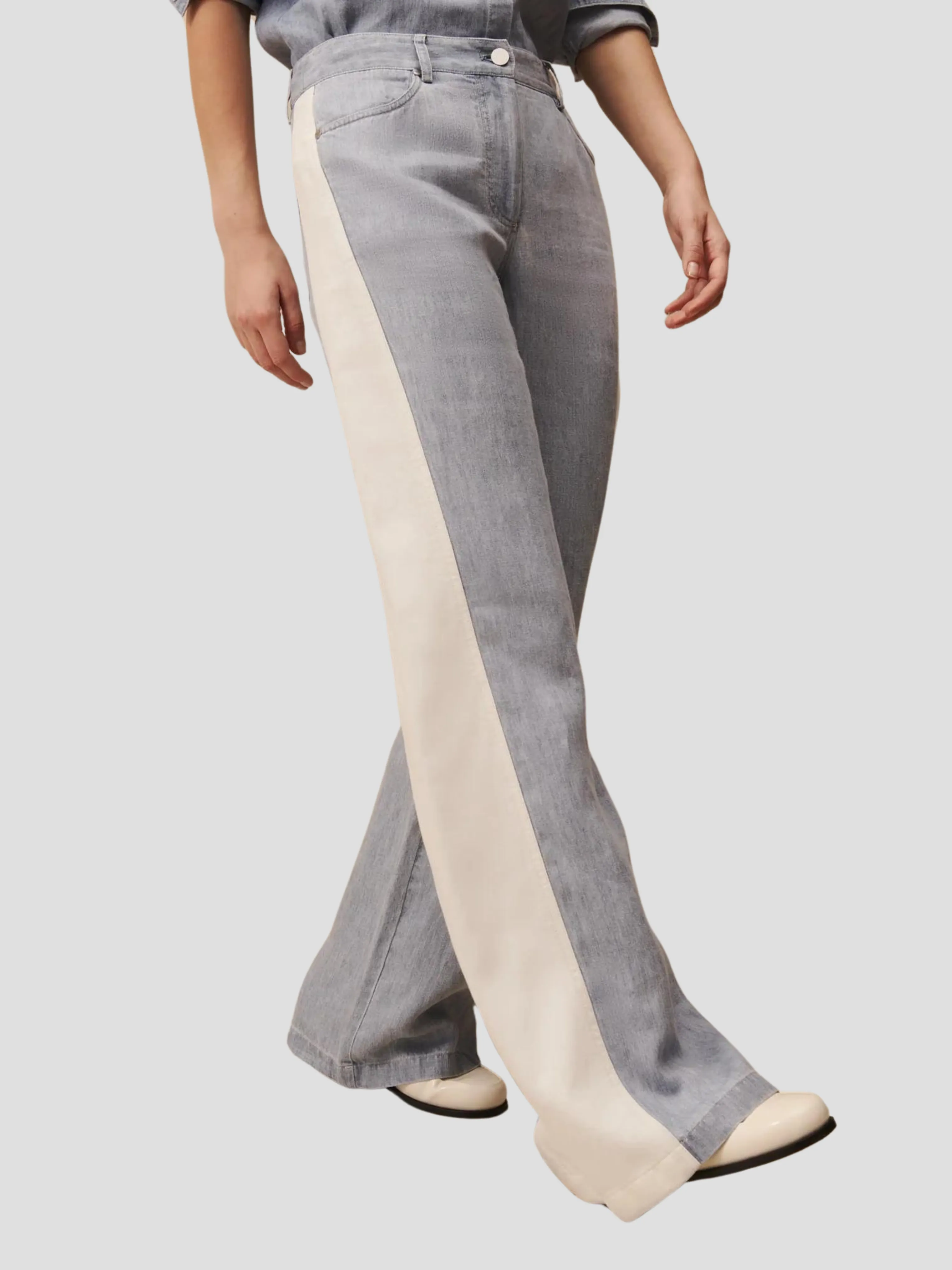 Joanna Two-Toned Cotton-Blend Pant