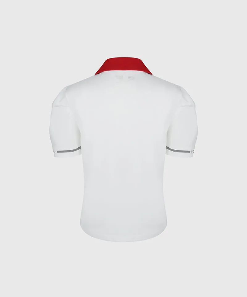 KANDINI Color Round Polo Shirts With Puff Sleeve - Red