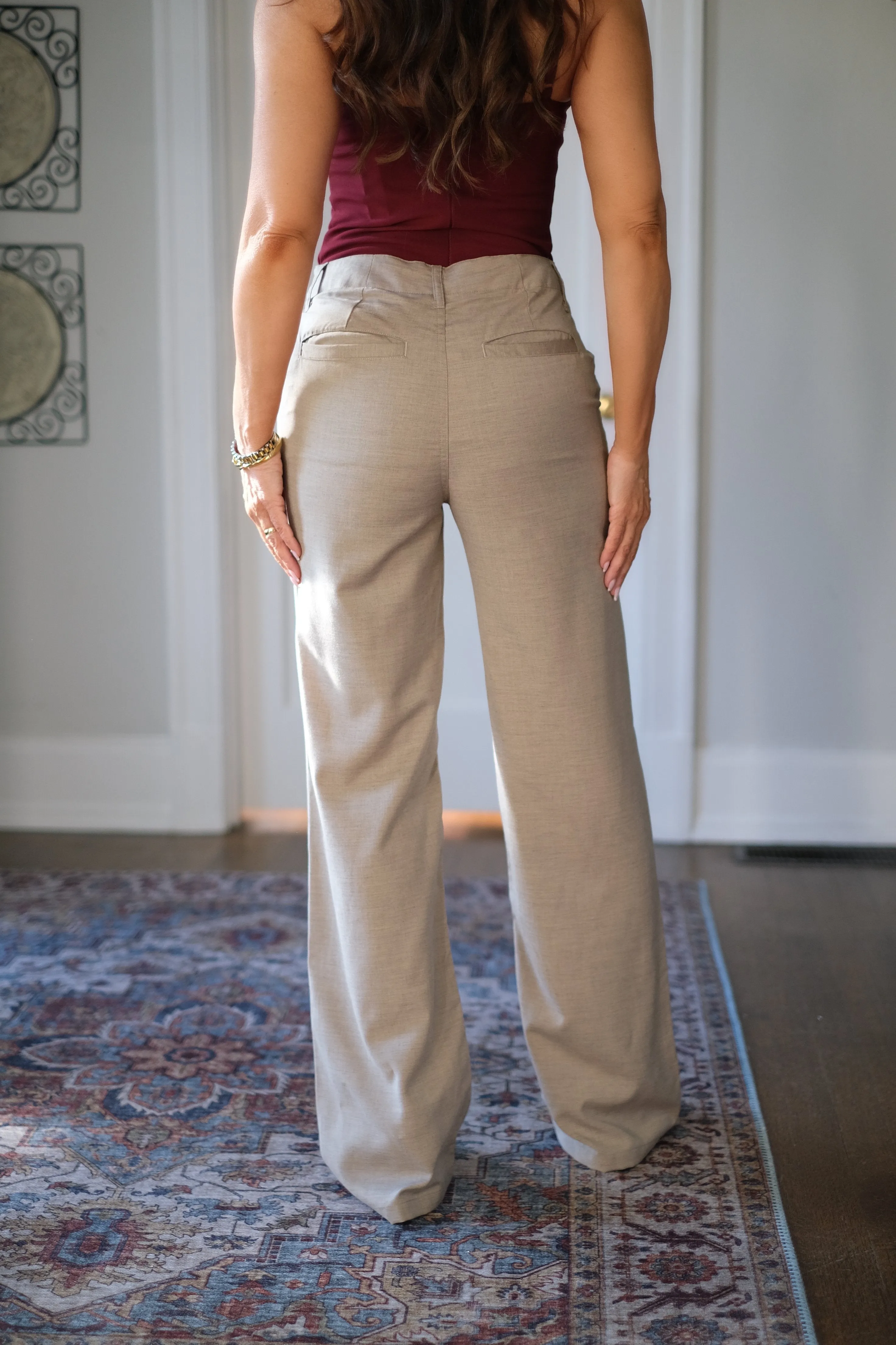 Karina Khaki Wide Leg Trouser with Pockets