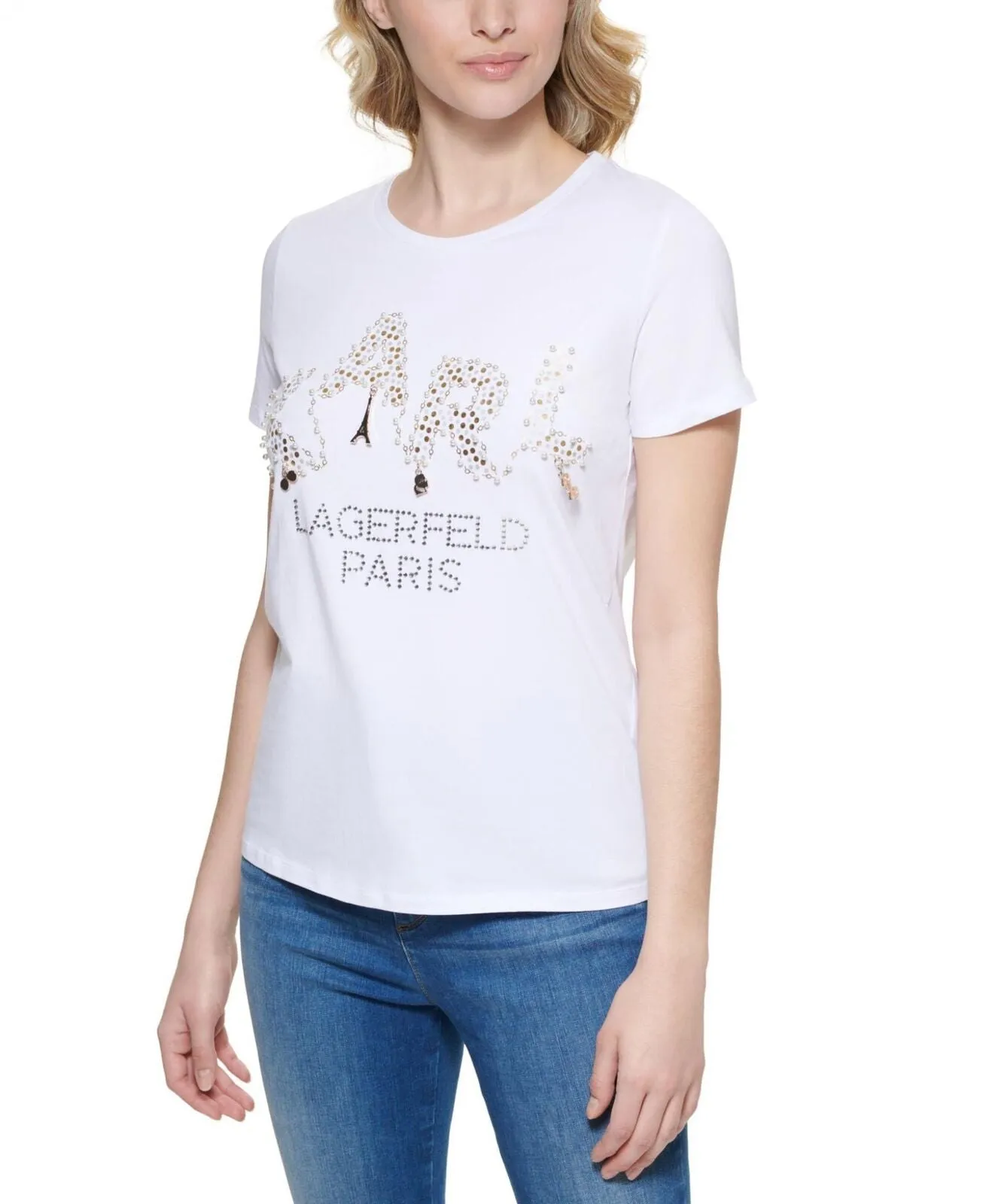 Karl Lagerfeld Paris Womens Necklace Graphic T-Shirt L2WHA011