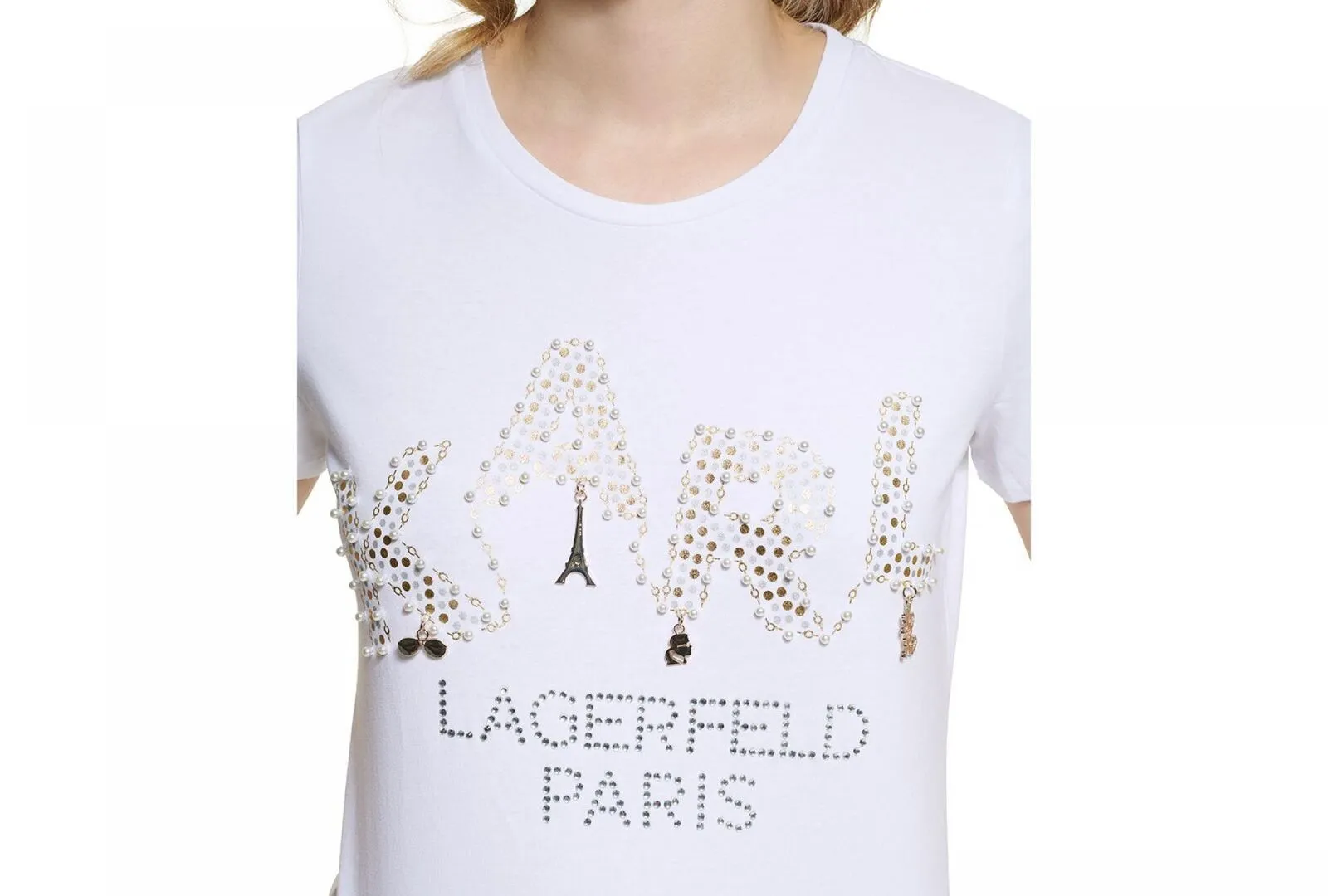 Karl Lagerfeld Paris Womens Necklace Graphic T-Shirt L2WHA011