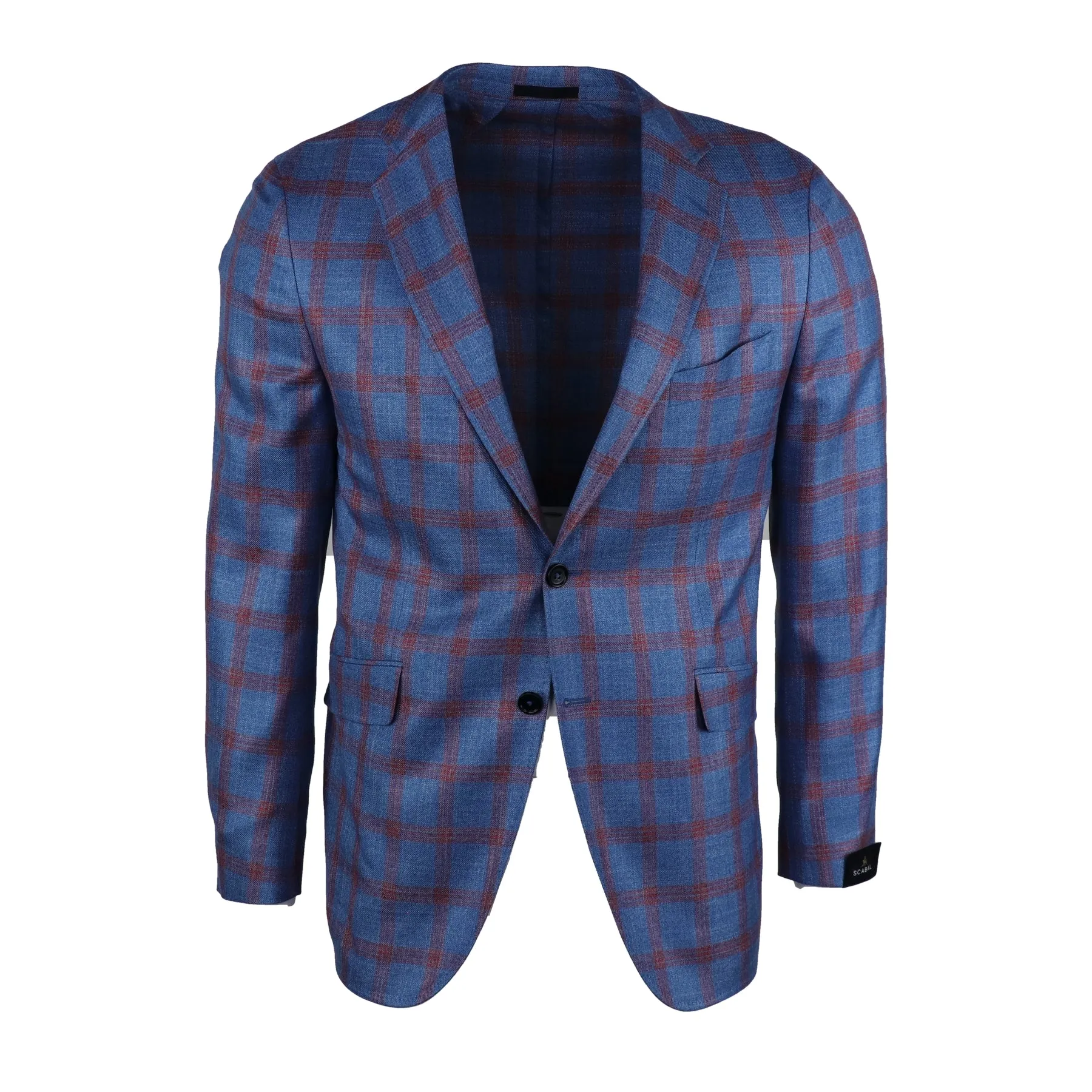 Kenton Unlined Bamboo Viscose Soft Coat in Blue/Red Windowpane