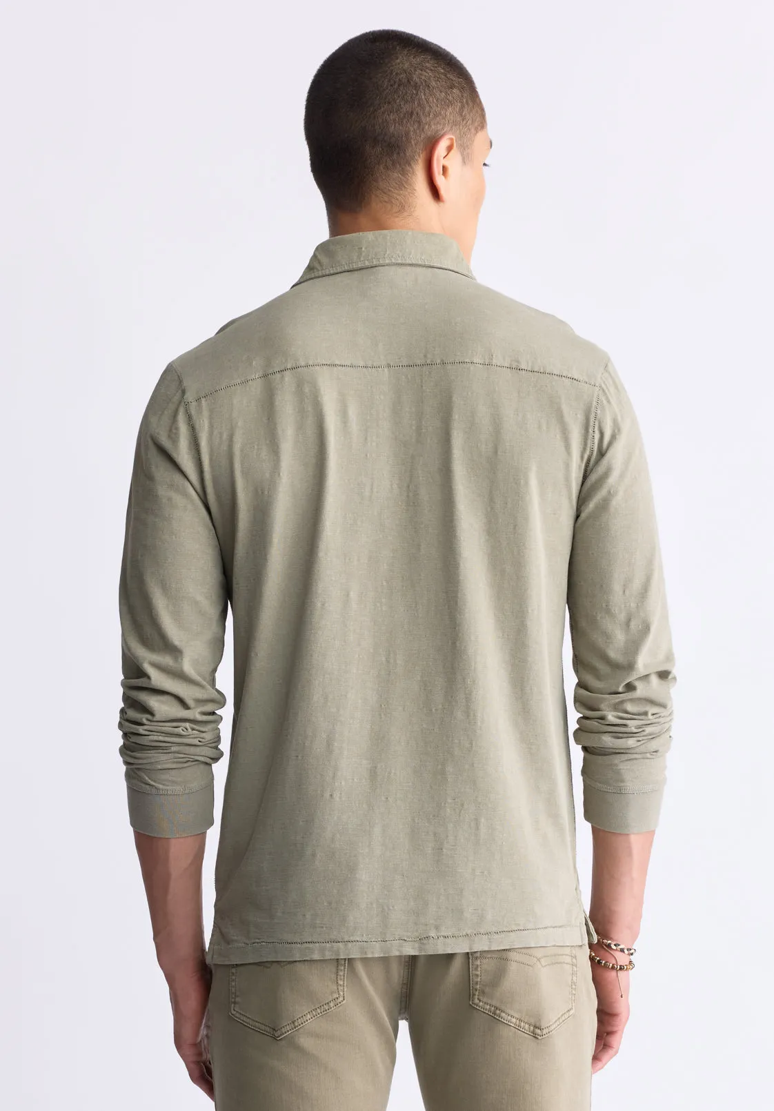 Kimmy Men's Long-Sleeve Polo with Pocket, Rain Forest - BM24378