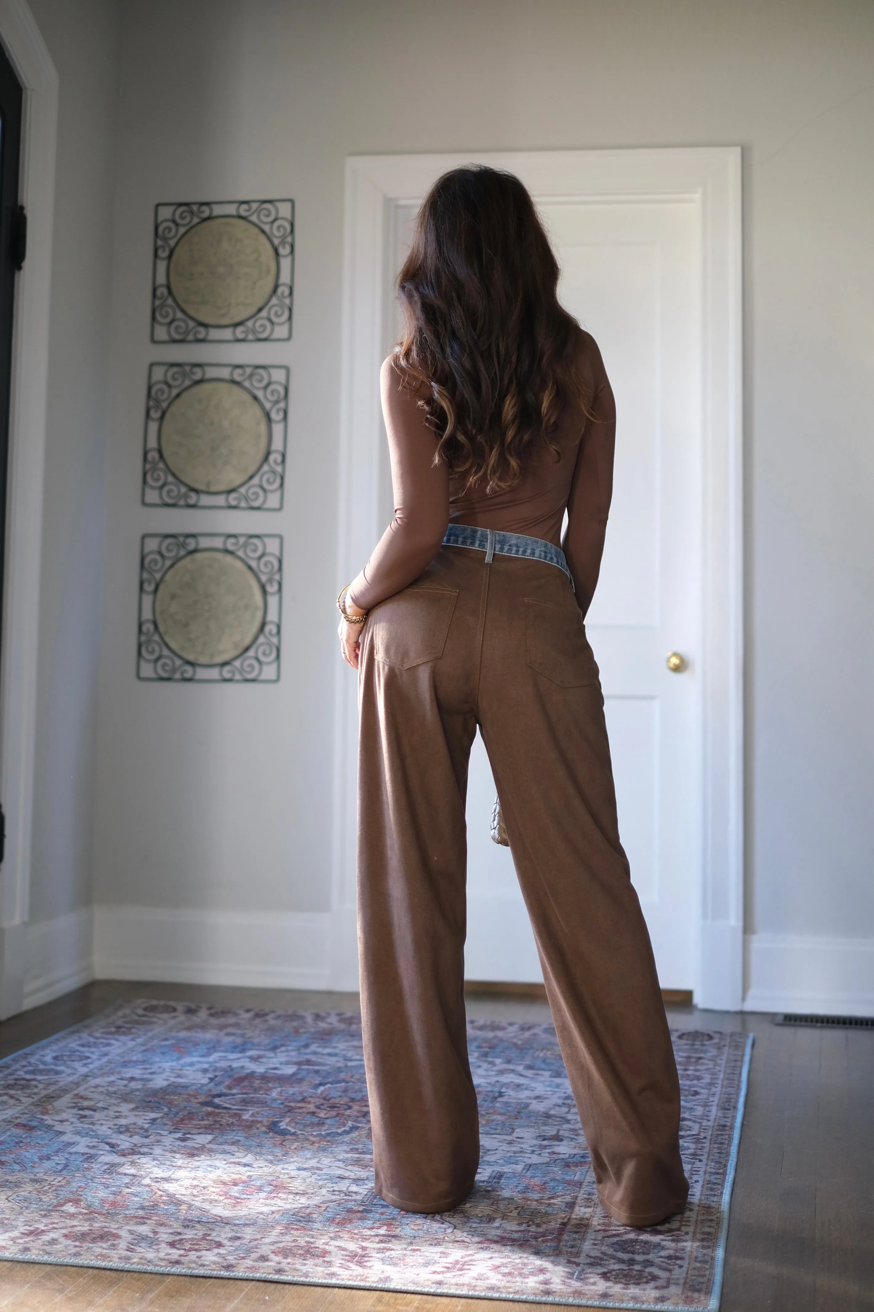 Klien denim and brown suede wide leg pant