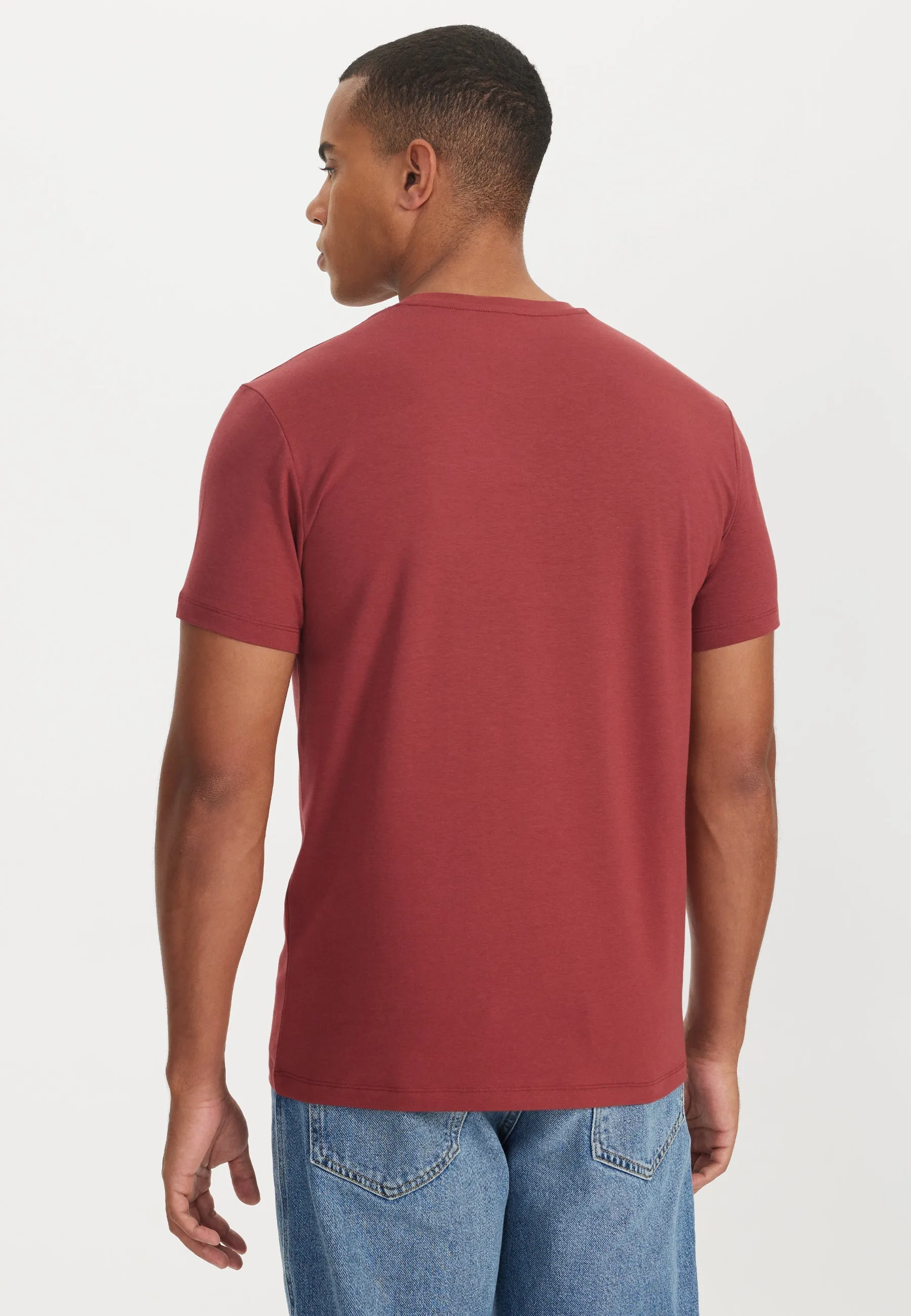 Koyu Kırmızı Bisiklet Yaka Regular Fit Modal Pamuk Karışımlı Basic Erkek T-Shirt PARKER