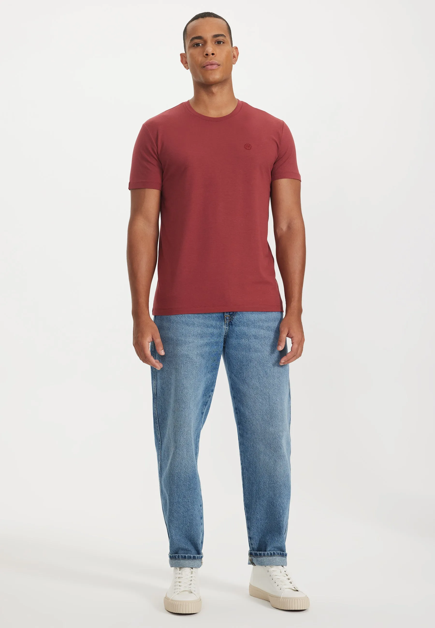 Koyu Kırmızı Bisiklet Yaka Regular Fit Modal Pamuk Karışımlı Basic Erkek T-Shirt PARKER