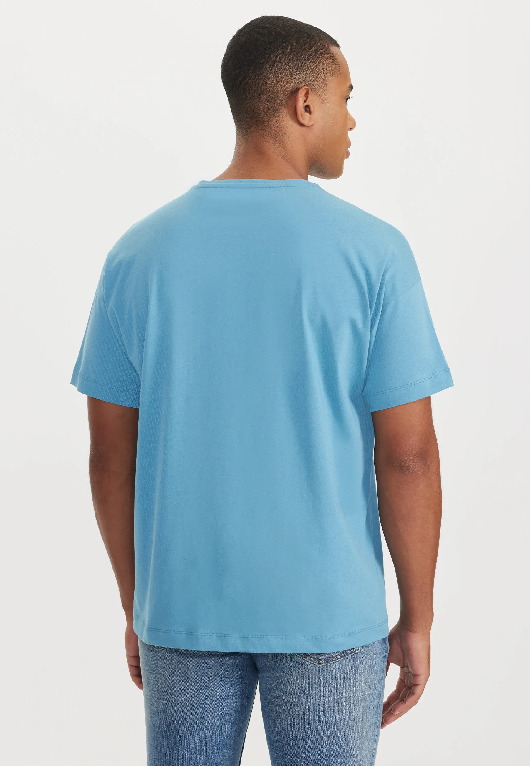 Koyu Mavi Bisiklet Yaka Oversize Fit Pamuklu Basic Erkek T-Shirt THOMAS