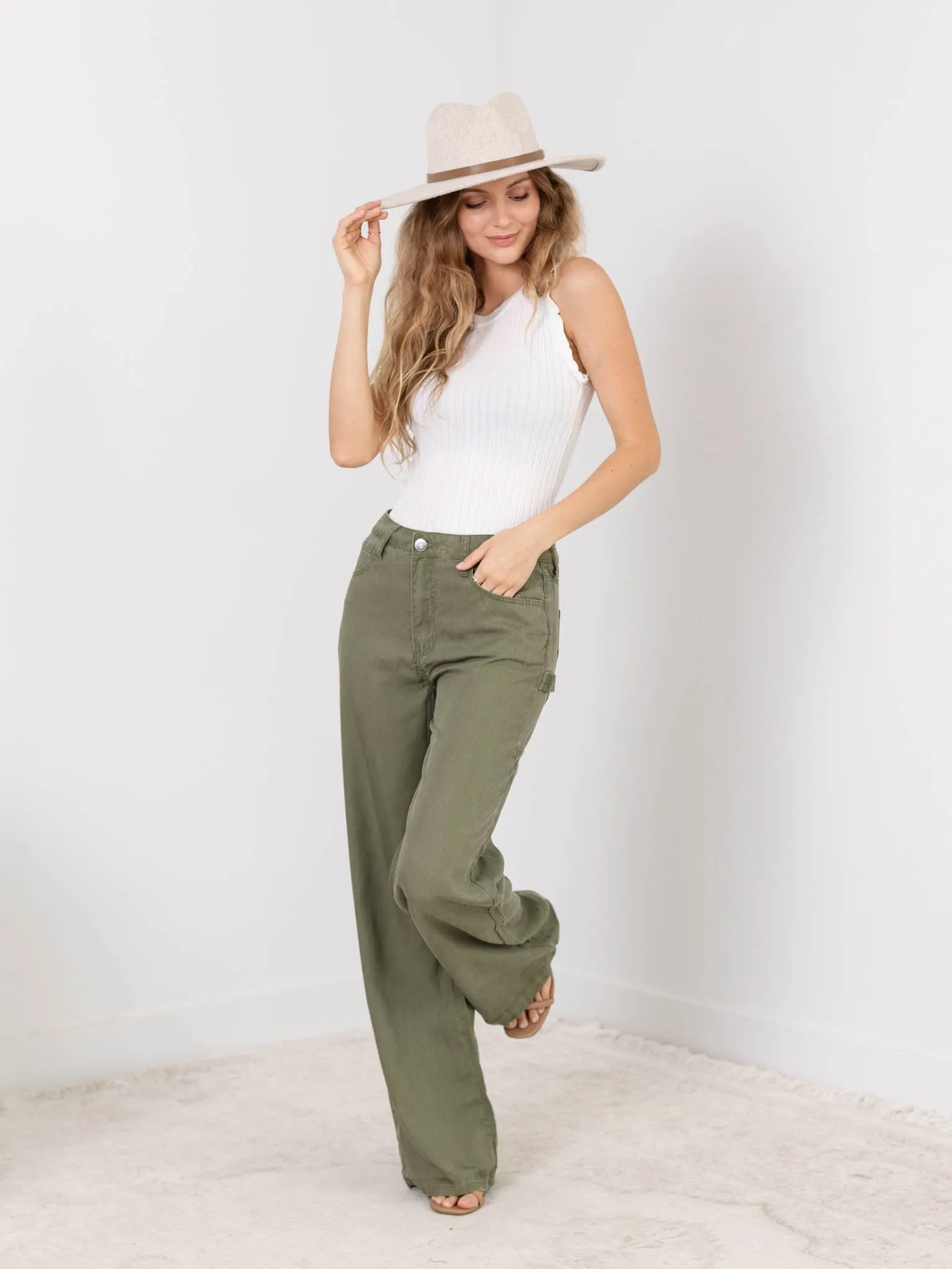 KUT Olive Sienna Tencel Utility Wide Leg