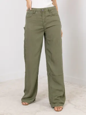KUT Olive Sienna Tencel Utility Wide Leg