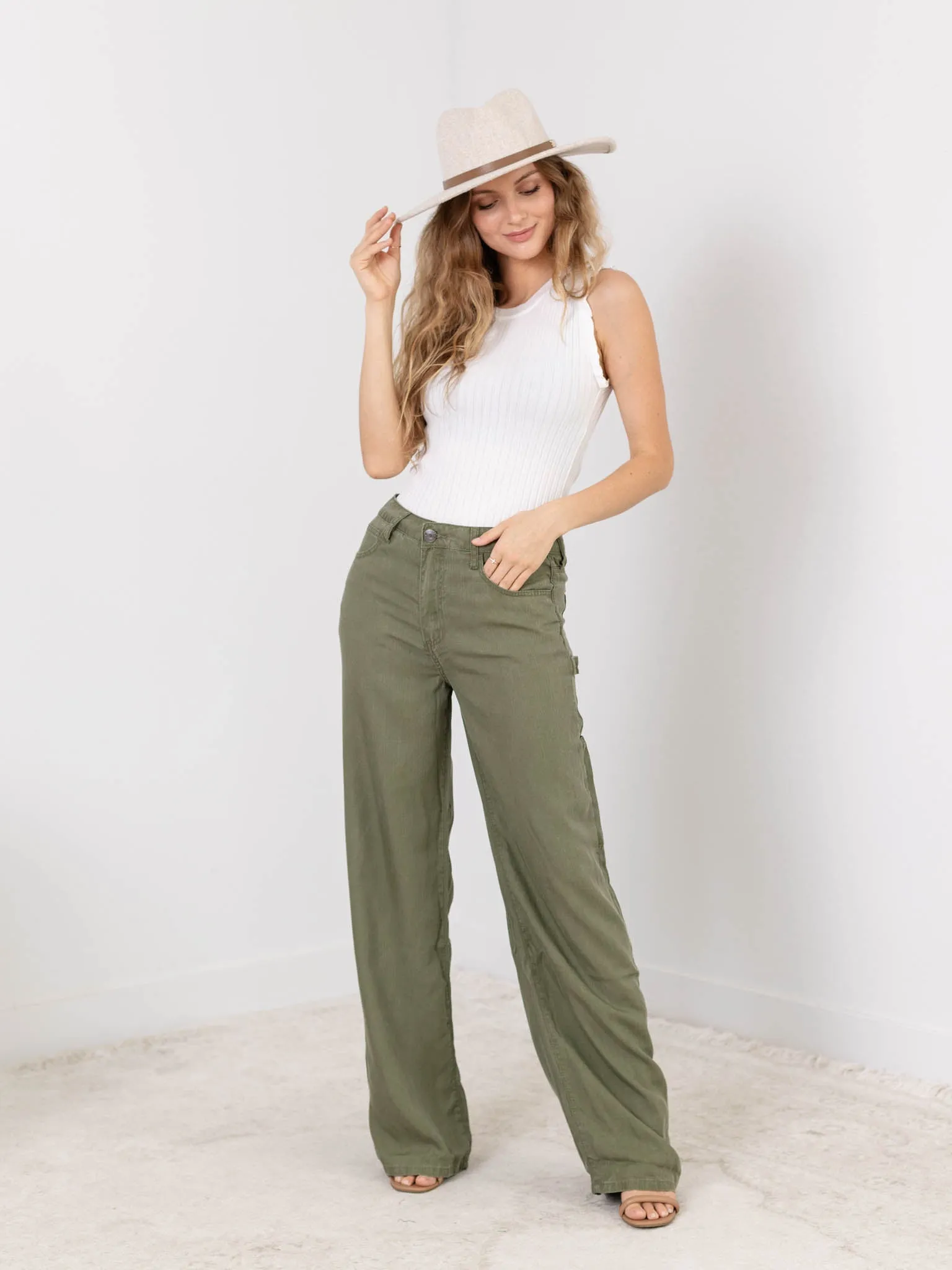 KUT Olive Sienna Tencel Utility Wide Leg