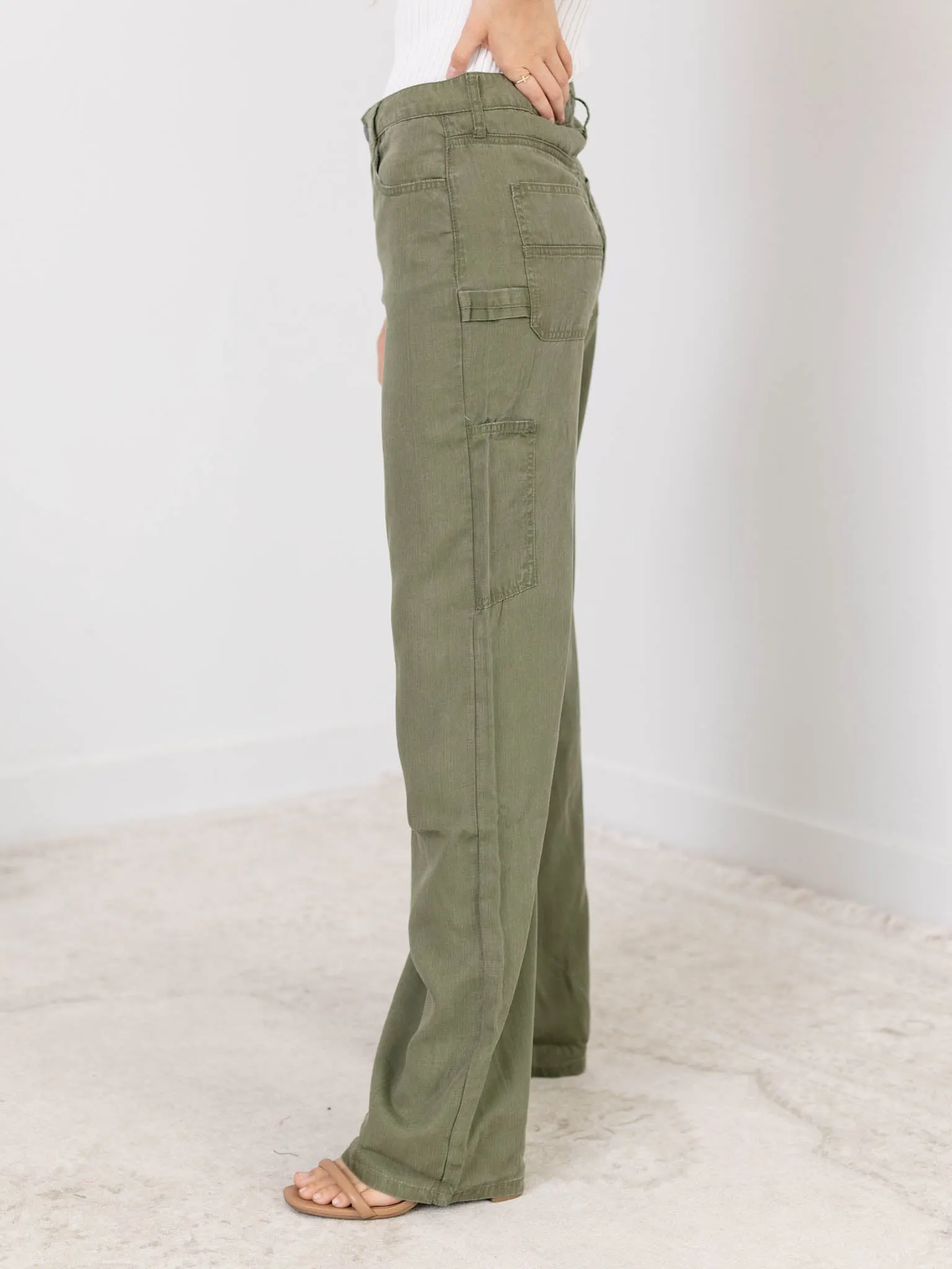 KUT Olive Sienna Tencel Utility Wide Leg
