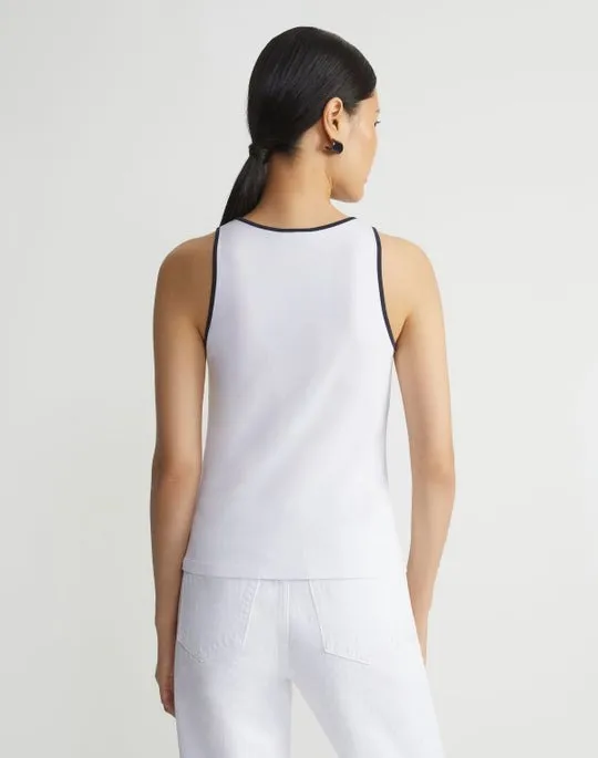Lafayette 148 Racerback Tank With Contrast Tip in White