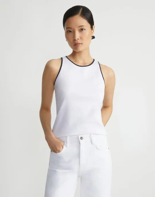 Lafayette 148 Racerback Tank With Contrast Tip in White