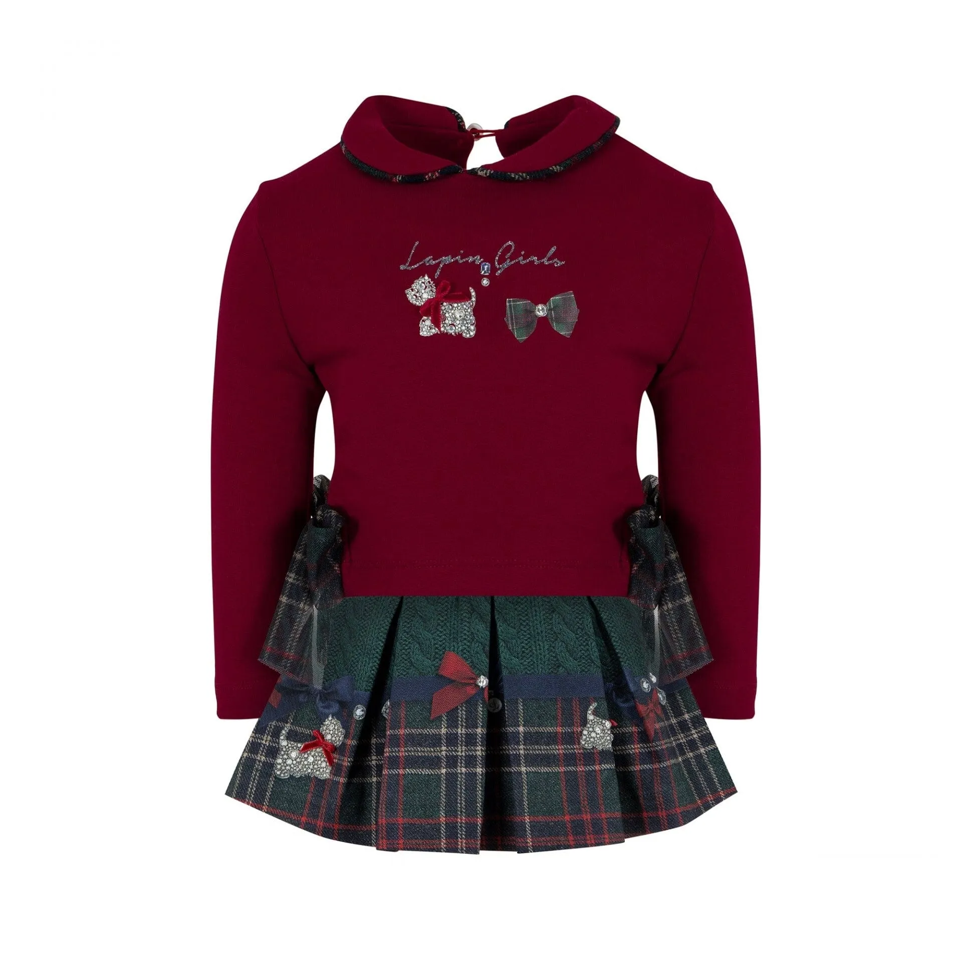 LAPIN HOUSE - Scotty Dog Tartan Skirt Set - Red