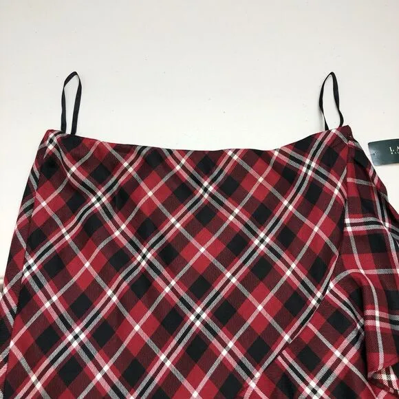 Lauren Ralph Lauren Skirt Red Tartan Plaid Ruffles Knee Length Pull On Women L