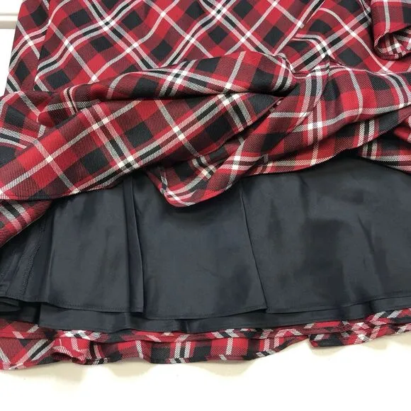 Lauren Ralph Lauren Skirt Red Tartan Plaid Ruffles Knee Length Pull On Women L