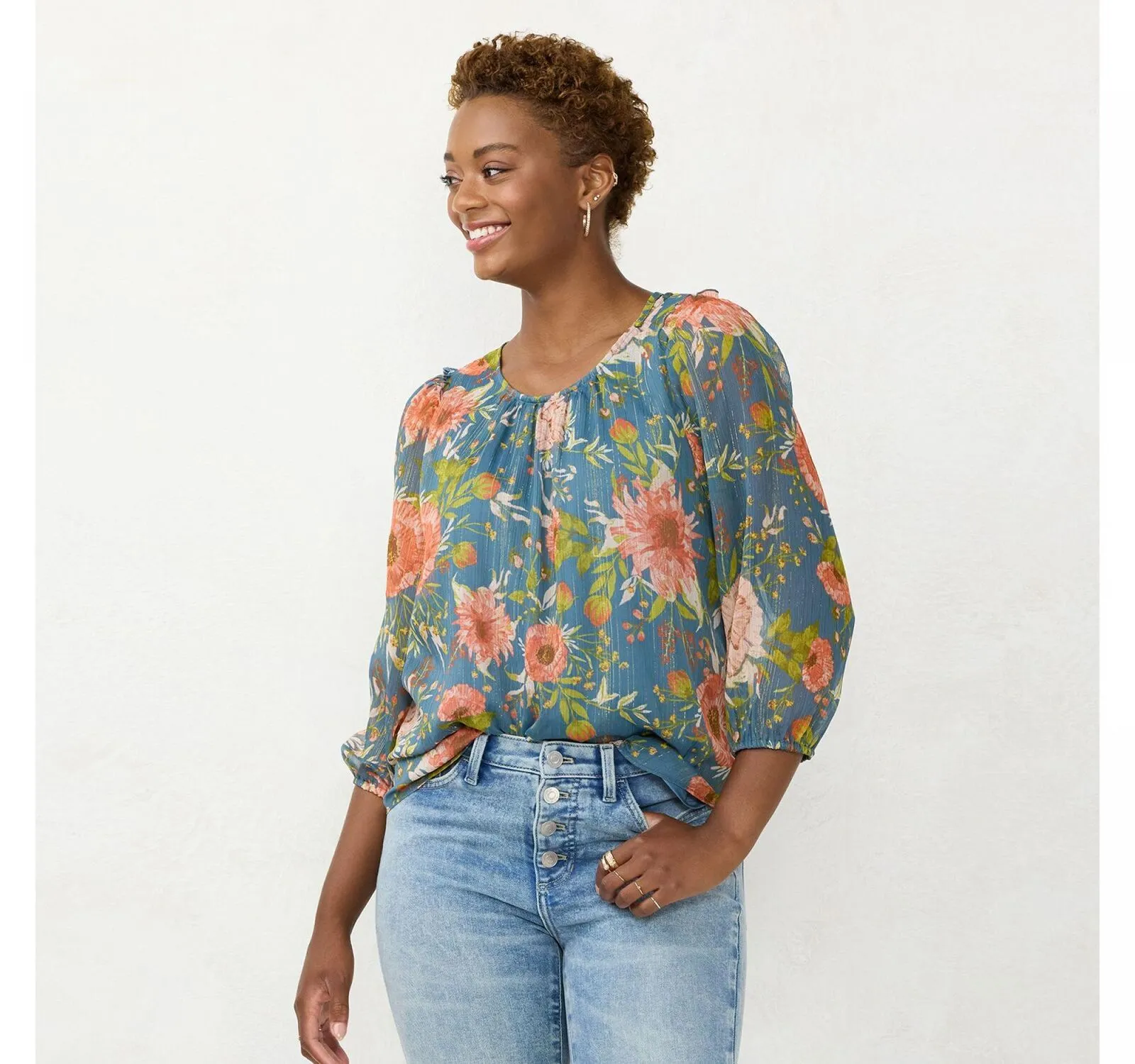 Lc Lauren Conrad Women's Flowy Puff Sleeve Top WL21W031RP4