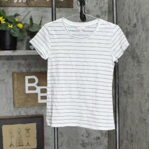LC Lauren Conrad Womens Knit Short Sleeve T-Shirt Tee White / Black Stripe S