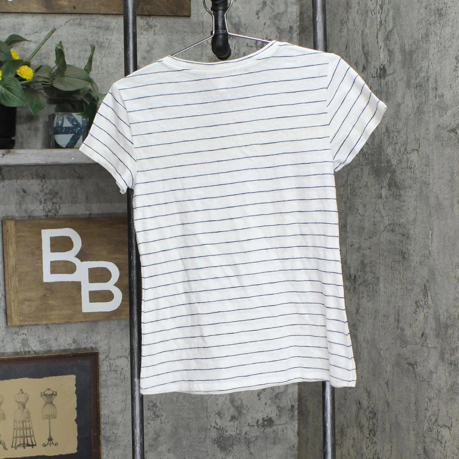 LC Lauren Conrad Womens Knit Short Sleeve T-Shirt Tee White / Black Stripe S