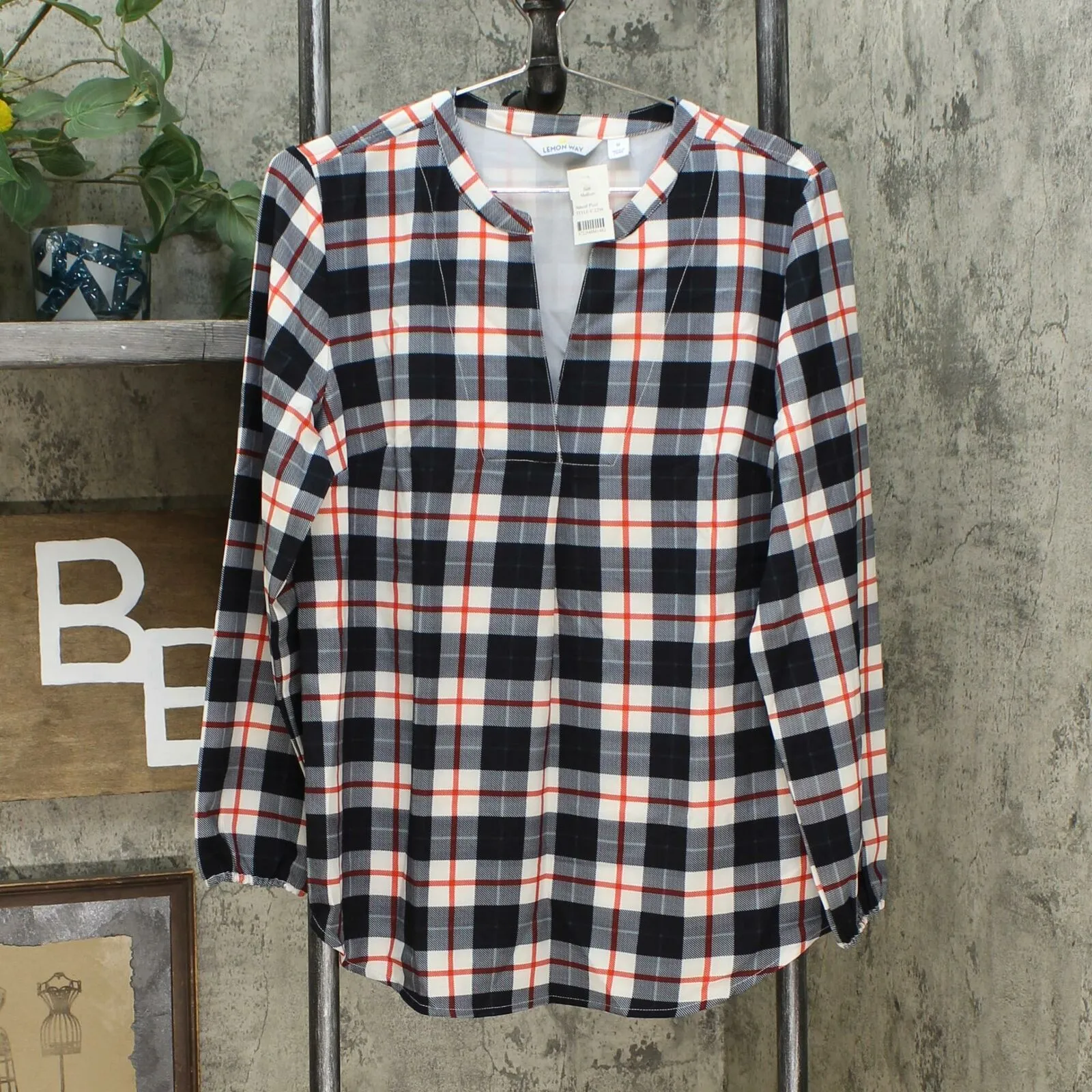 Lemon Way Women's Plaid Woven Long Sleeve Blouse