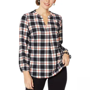 Lemon Way Women's Plaid Woven Long Sleeve Blouse