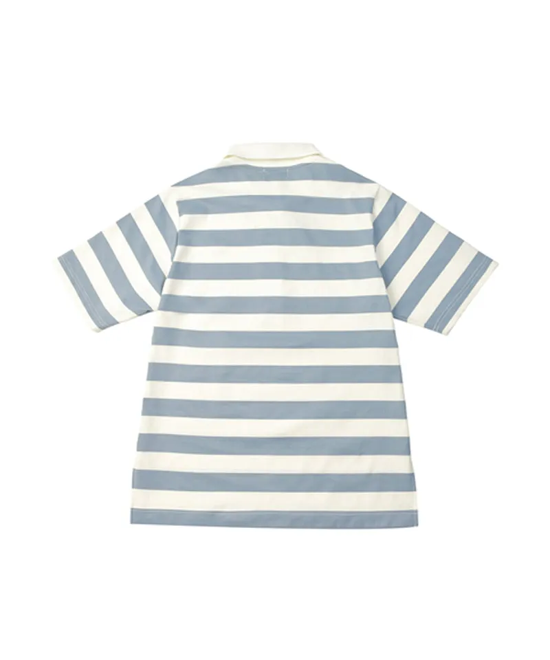 LENUCU Striped Collar T-Shirt - Sky Blue