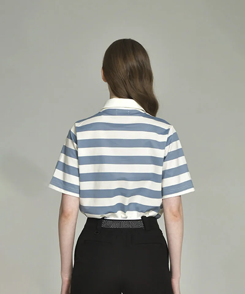 LENUCU Striped Collar T-Shirt - Sky Blue