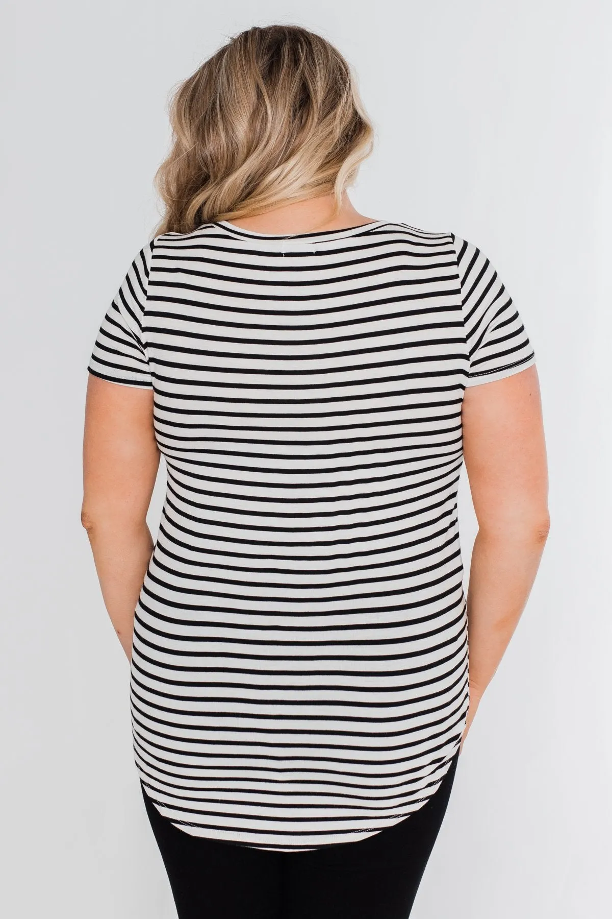 Lift Me Up Short Sleeve Striped Top- Black & Ivory