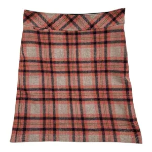 LL Bean Wool Plaid Tartan Skirt Straight Coral Orange Pink Wine - Size 12