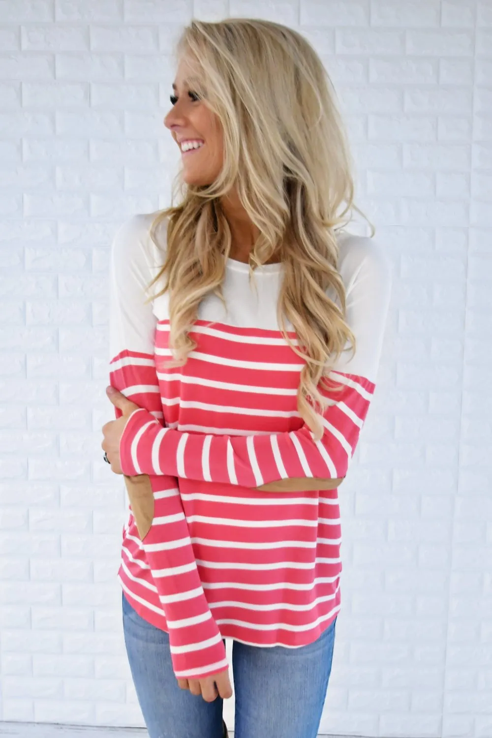 Long Sleeve Striped Top - Pink