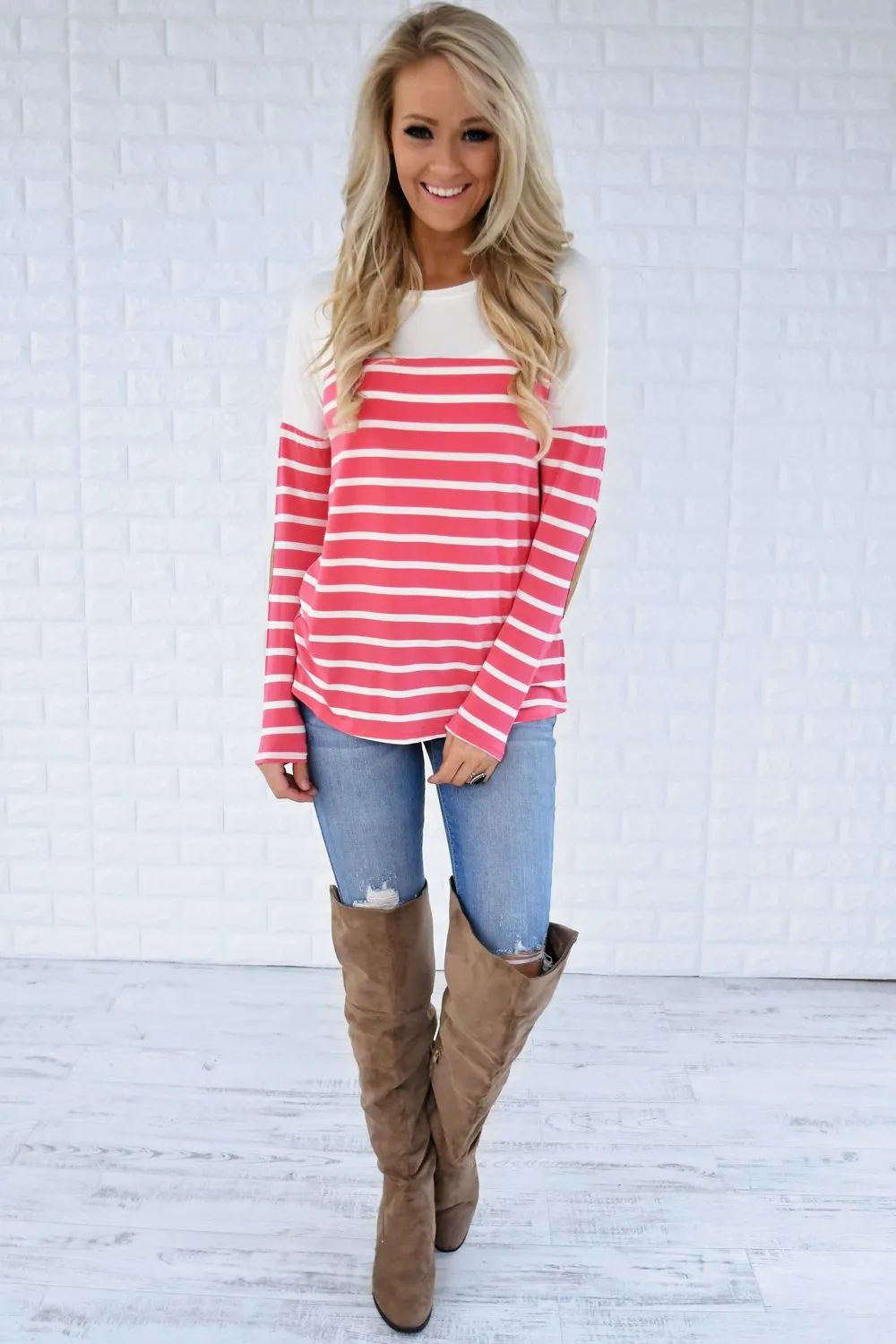 Long Sleeve Striped Top - Pink