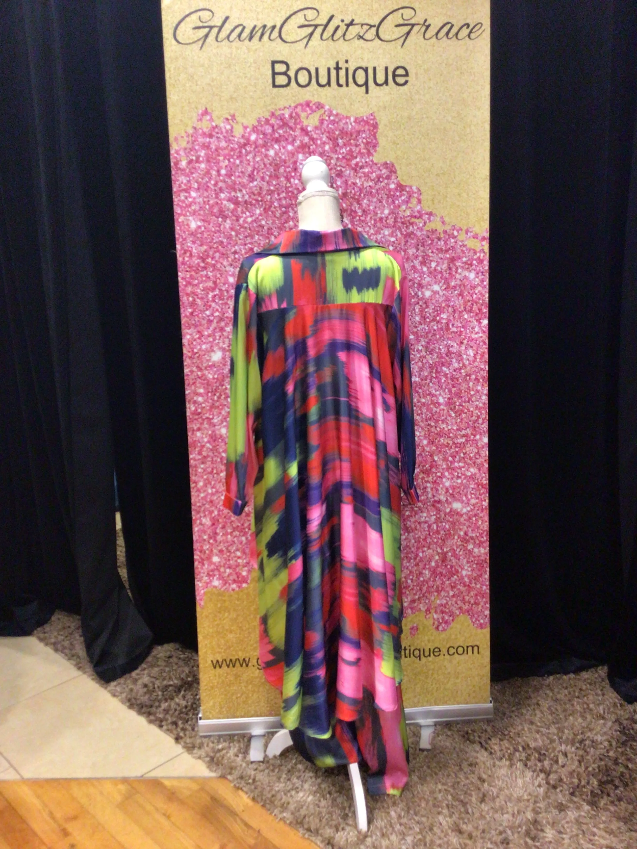 Long Sleeves Button Multicolored Up Flowy Wide Legged Pant Set
