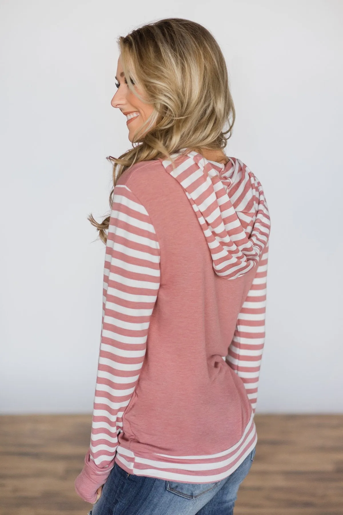 Looking Pretty Striped Hoodie ~ Mauve