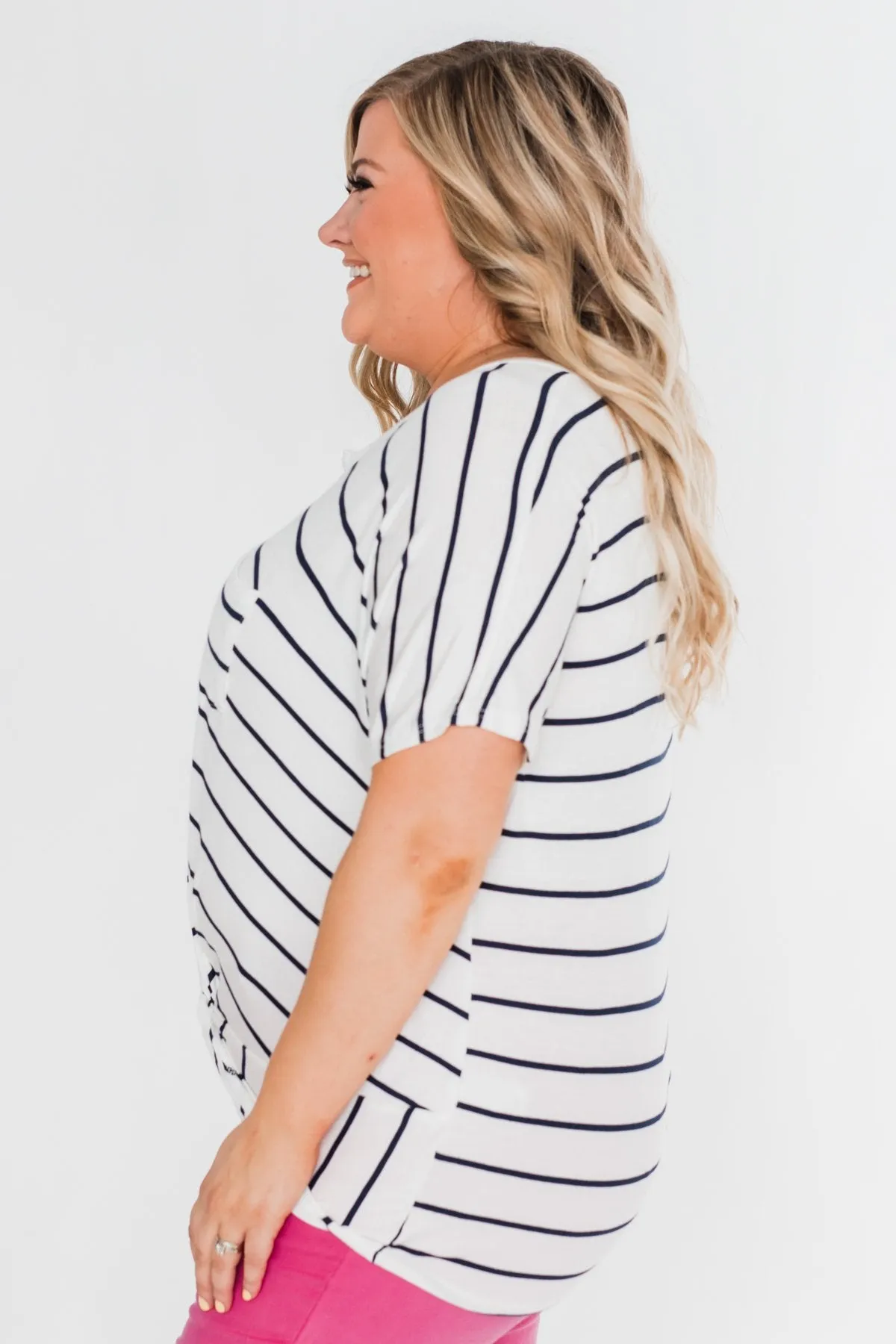 Love Has A Way Short Sleeve Dolman Top- Ivory & Navy