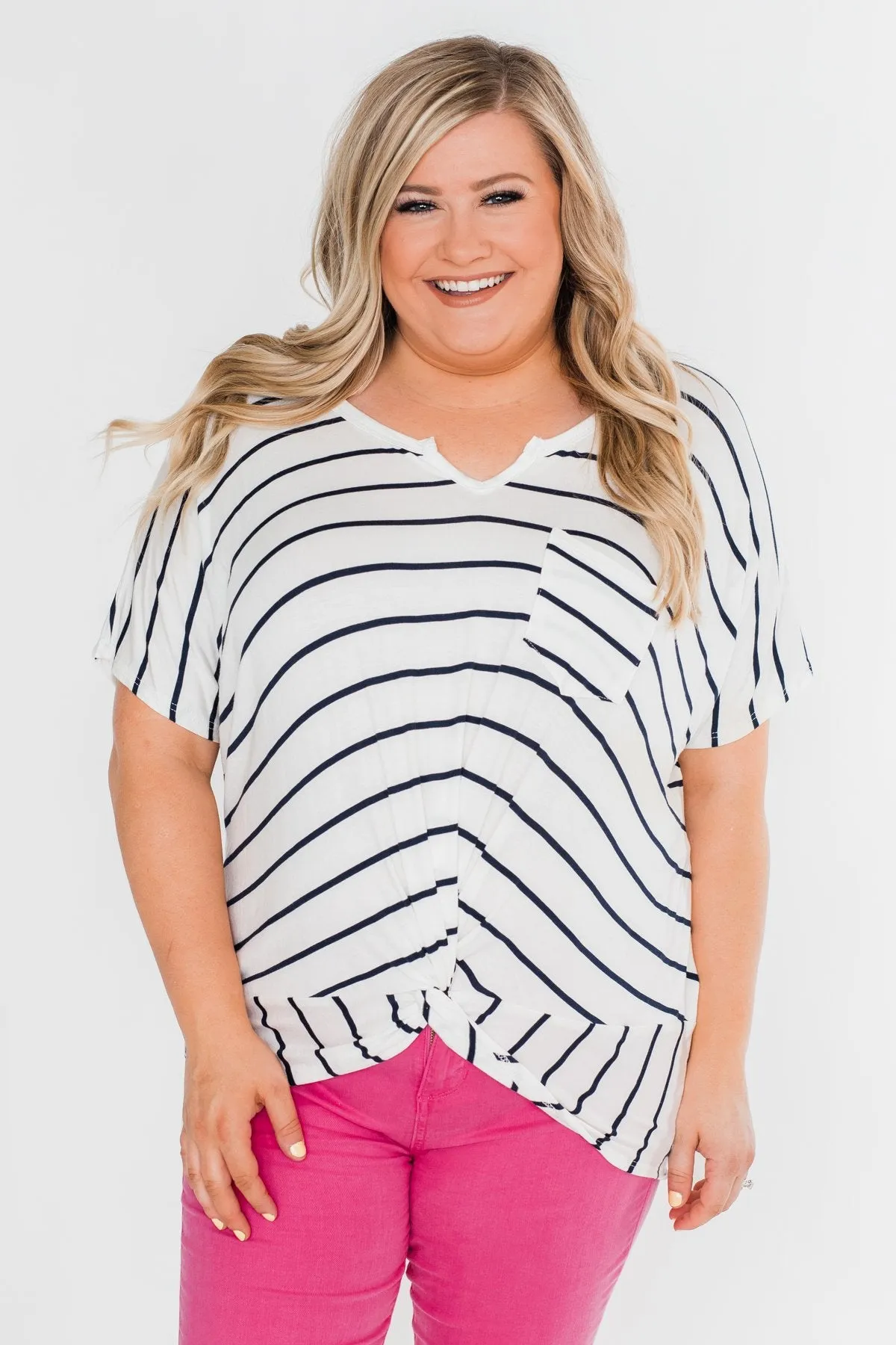 Love Has A Way Short Sleeve Dolman Top- Ivory & Navy