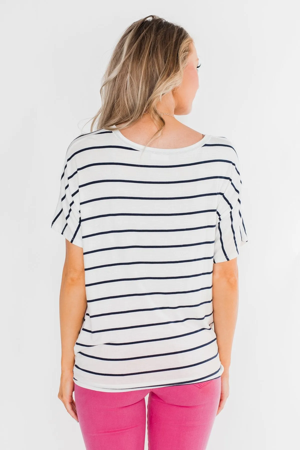 Love Has A Way Short Sleeve Dolman Top- Ivory & Navy