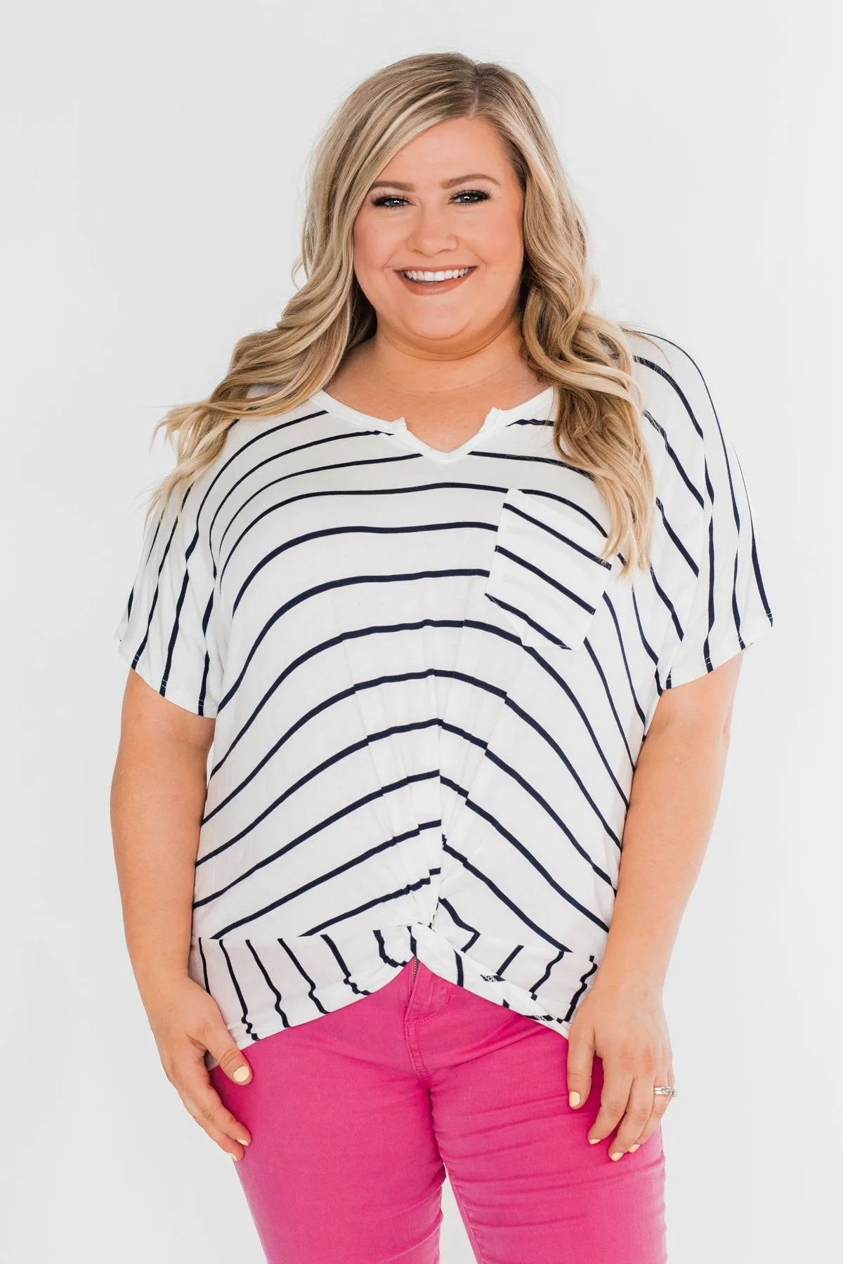 Love Has A Way Short Sleeve Dolman Top- Ivory & Navy