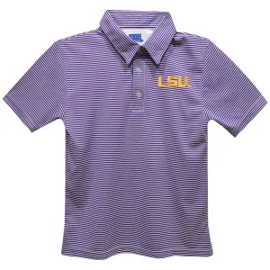 LSU Tigers Embroidered Purple Stripes Short Sleeve Youth Polo Box Shirt