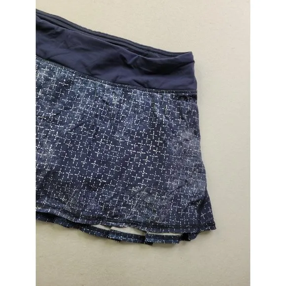 Lululemon Women's 4 Pace Setter Tennis Skirt Navy Print Lined Vented Pleated