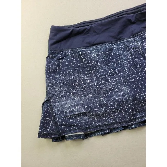Lululemon Women's 4 Pace Setter Tennis Skirt Navy Print Lined Vented Pleated
