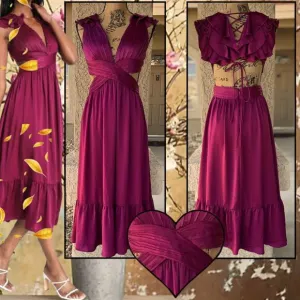 Lulus Plum Purple Lace-Up Midi Dress Size S