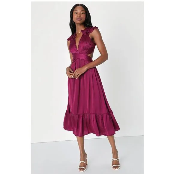 Lulus Plum Purple Lace-Up Midi Dress Size S