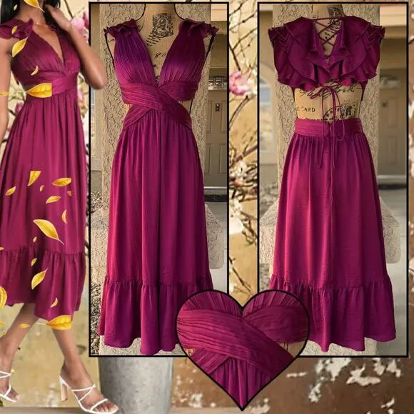 Lulus Plum Purple Lace-Up Midi Dress Size S