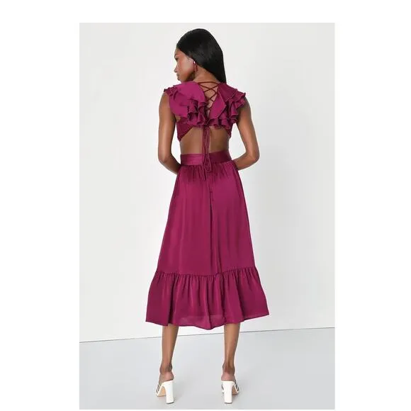 Lulus Plum Purple Lace-Up Midi Dress Size S