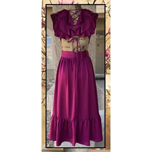 Lulus Plum Purple Lace-Up Midi Dress Size S