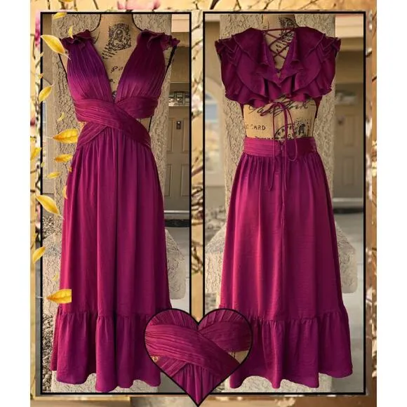 Lulus Plum Purple Lace-Up Midi Dress Size S