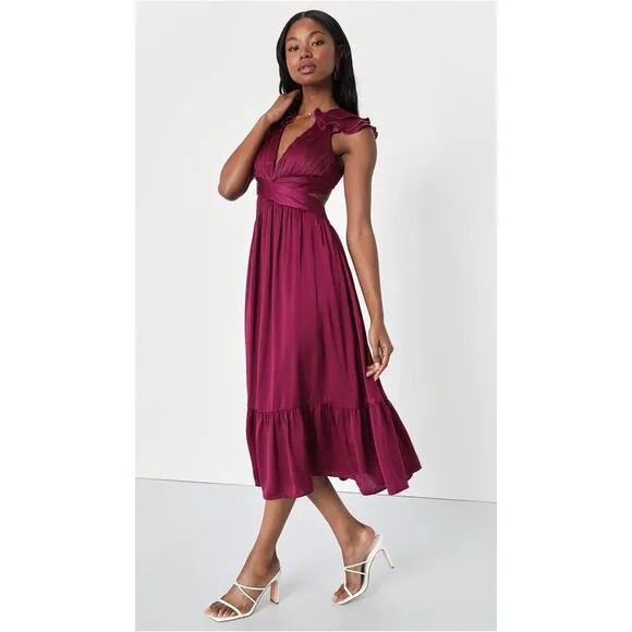 Lulus Plum Purple Lace-Up Midi Dress Size S